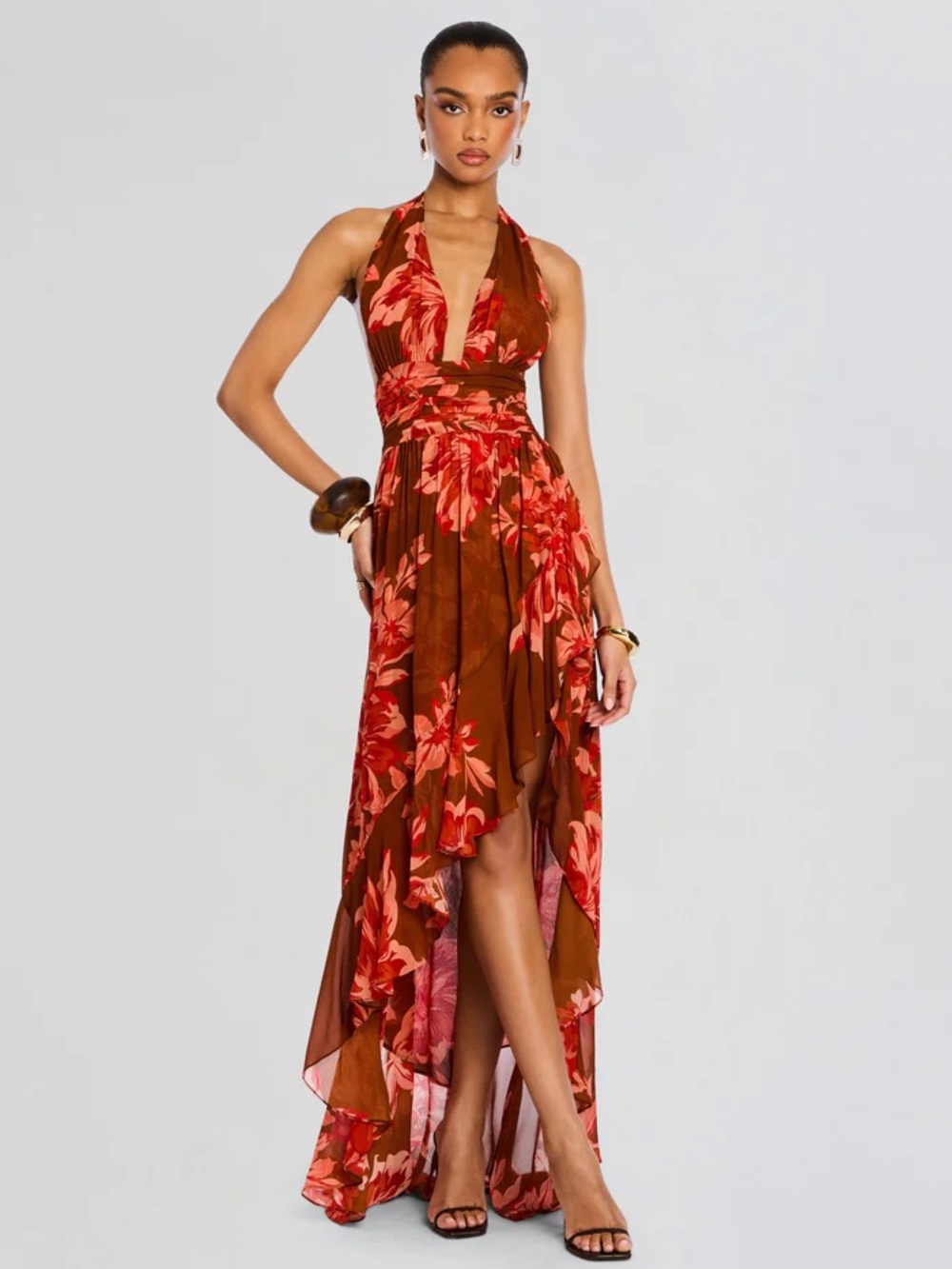 Retrofete NEW Nylah Halter High Low Dress in Geranium Reverie Small